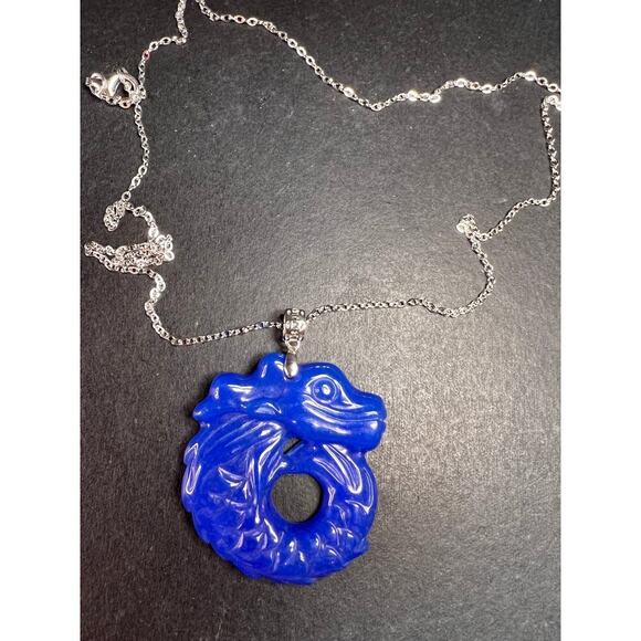NEW Blue Jade dragon sterling silver pendant and chain - Picture 10 of 12